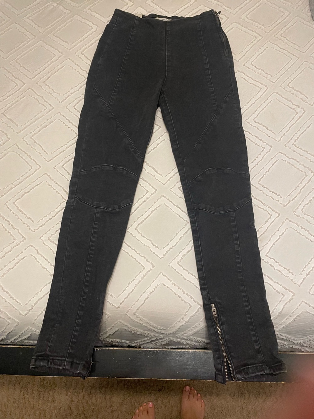 We The Free Black Skinny Moto Jeans with Ankle Zips